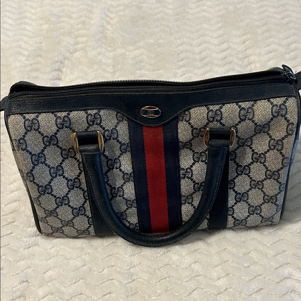 Gucci Navy and Crimson Satchel